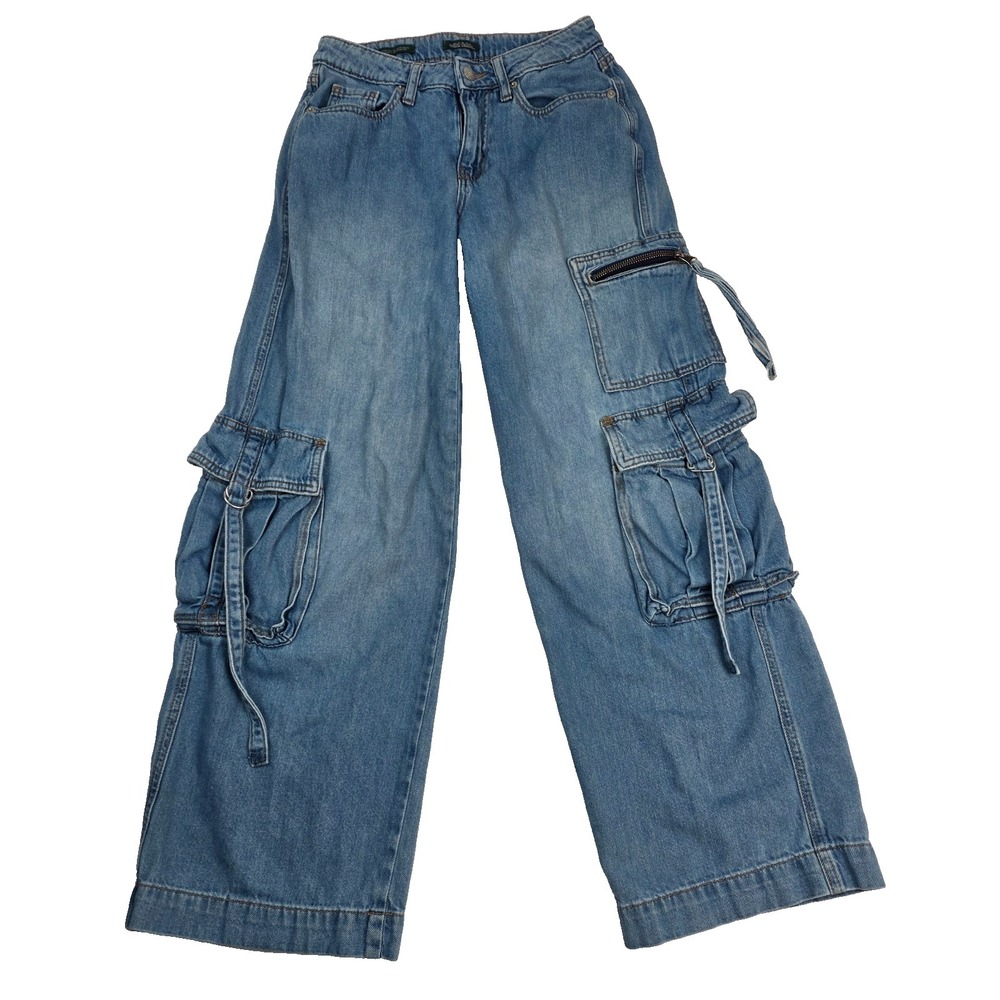 Wild Fable Cargo Jeans Women's Size 00 Mid Rise Baggy Wide Leg Y2K Cargo